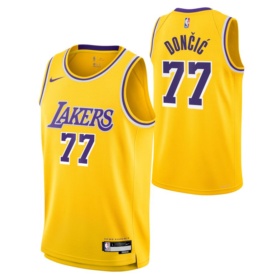 Luka Dončić Los Angeles Lakers Nike Unisex Swingman Jersey – Icon Edition – Gol, Purple, White