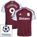 Aston Villa Rashford 9 Home Fan Jersey 2024/25 Patches UCL UEFA Foundation (Official Printing)