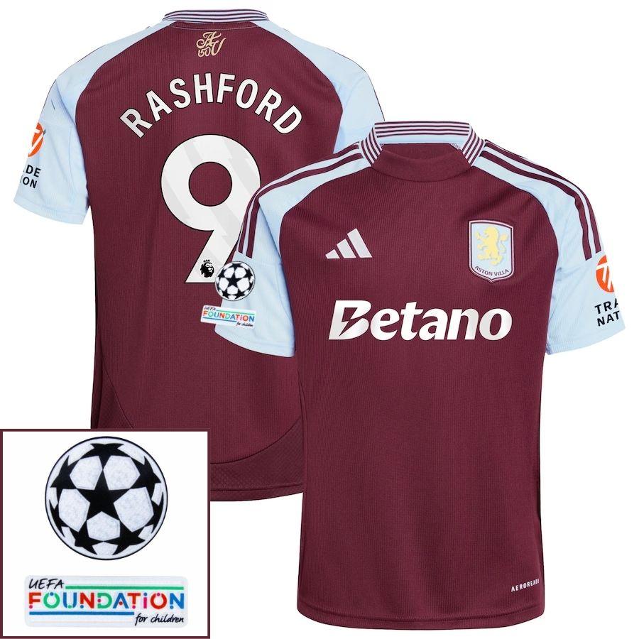 Aston Villa Rashford 9 Home Fan Jersey 2024/25 Patches UCL UEFA Foundation (Official Printing)