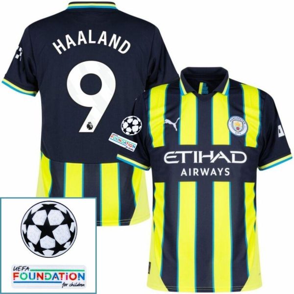 Manchester City Haaland 9 Away 2024/25 Patches UCL UEFA Foundation (Official Printing)