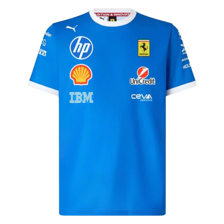 Scuderia Ferrari 2025 Team Monza T-Shirt –  Formula 1 F1 Formula One Blue Scozia