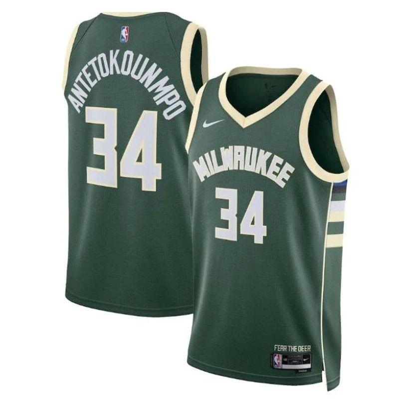 Giannis Antetokounmpo Milwaukee Bucks Unisex 2023 NBA Jersey – Icon Edition – Hunter Green