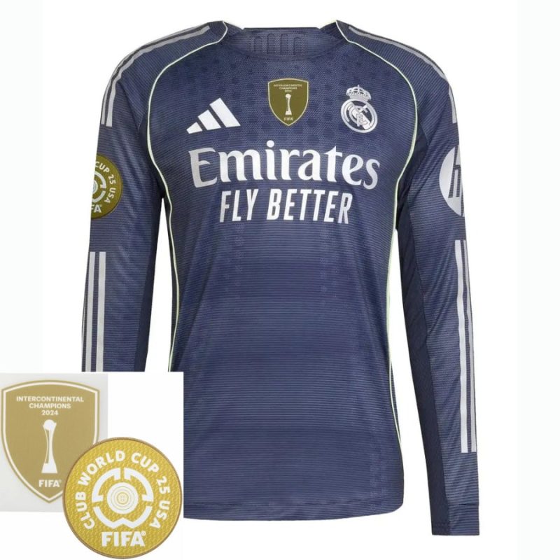Real Madrid Away Long Sleeve Fan Jersey 2025/26 – Patch 2025 Club World Cup + FIFA Intercontinental Champions